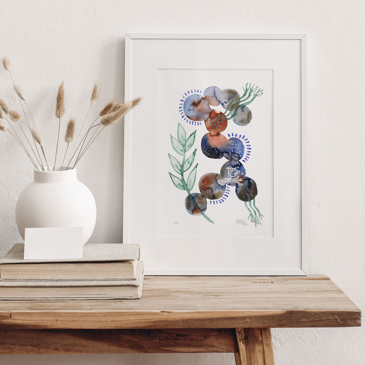 Abstract art with bird, contemporary home decor, modern art