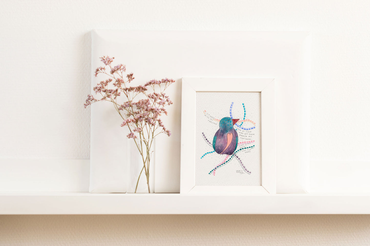 Giclée art print on Hahnemühle paper featuring a bird illustration about feelings