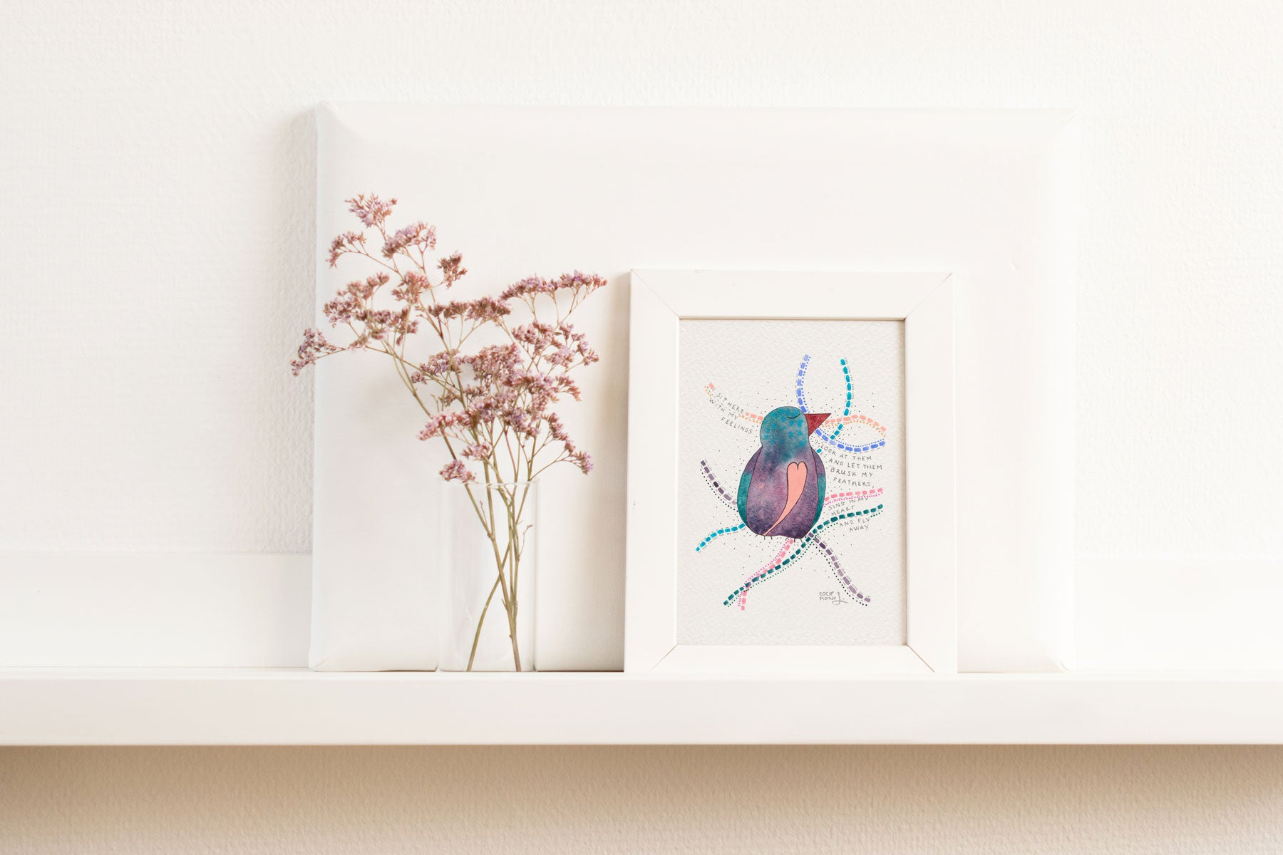 Giclée art print on Hahnemühle paper featuring a bird illustration about feelings
