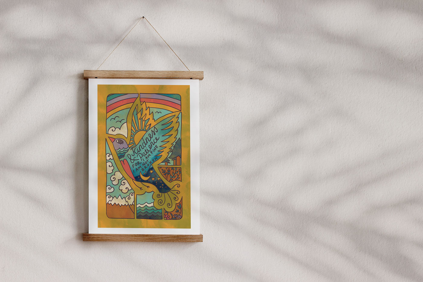 Whimsical and soulful bird art for mental health, affirming self-love