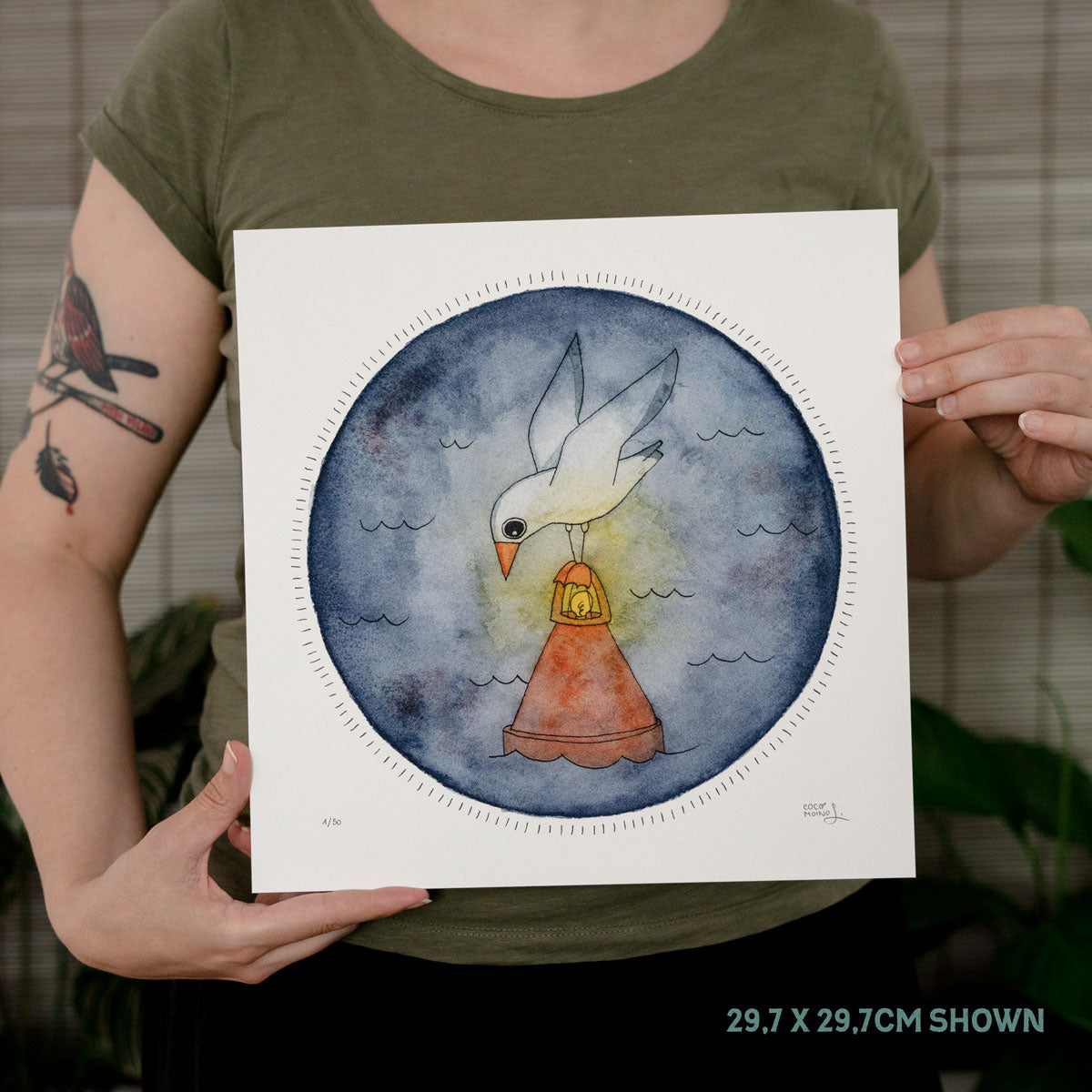 Seagull on a buoy, giclée art print or poster