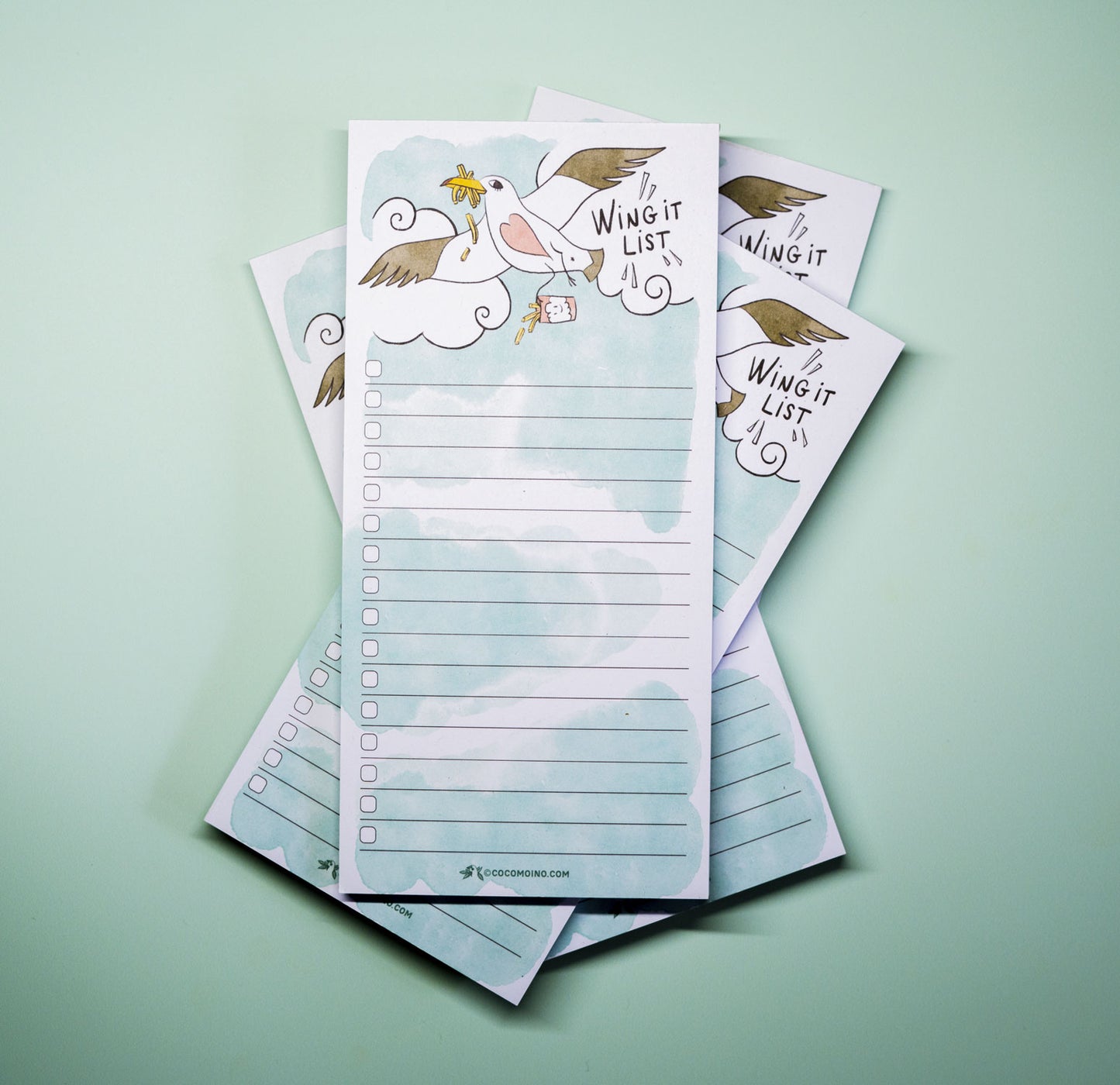 wing it list, productivity pad for ADHD, with cute seagull and french fries