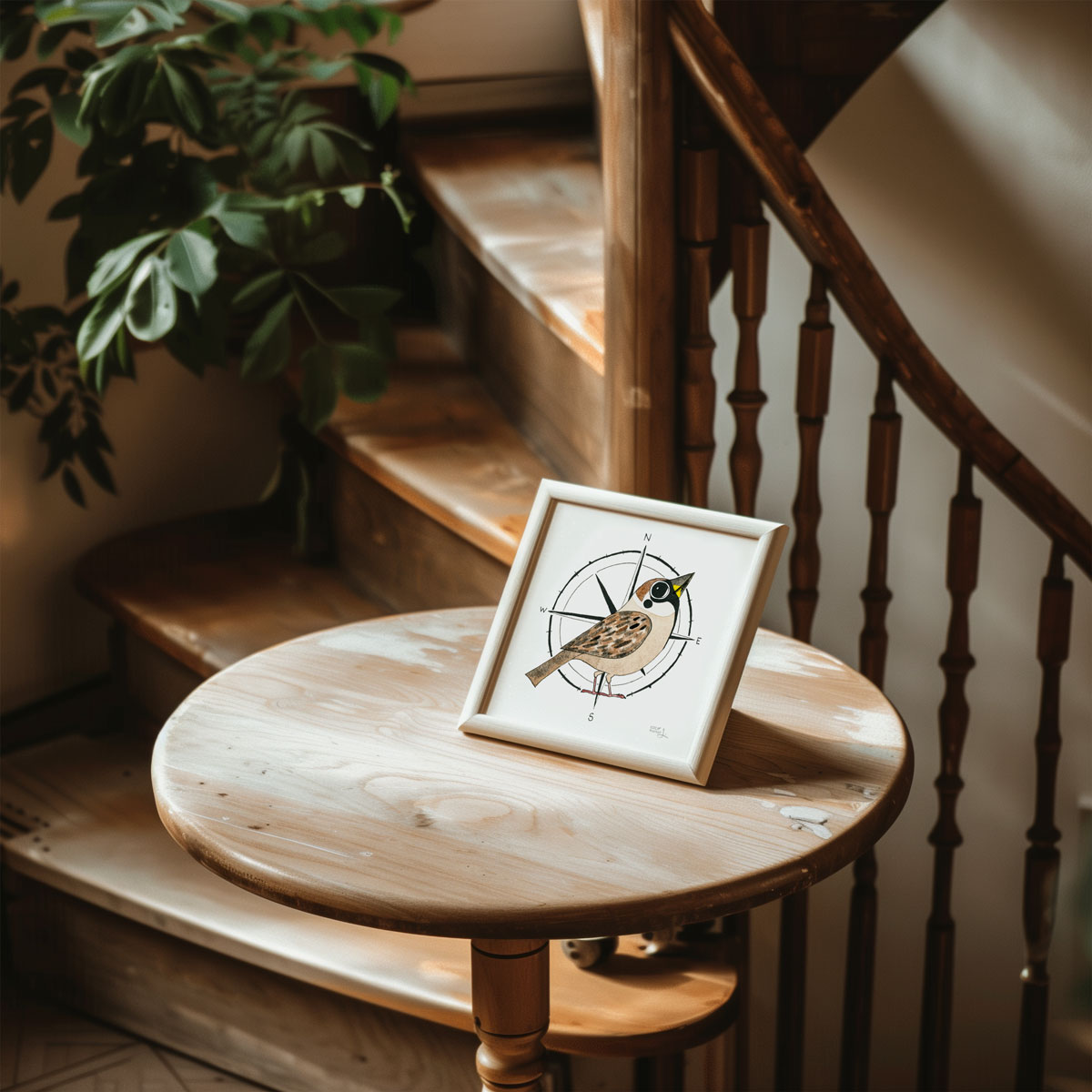 Sparrow art print, bird art print representing a cute tree sparrow, giclée print signed by artist