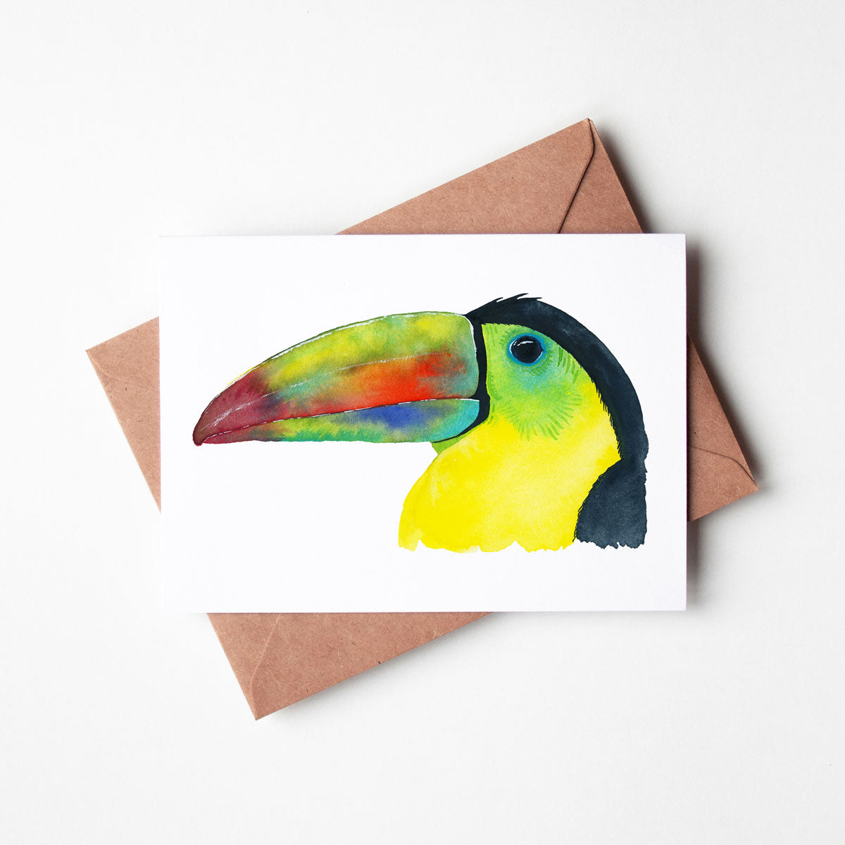 Watercolor toucan greeting card with envelope, perfect for nature lovers and bird lovers