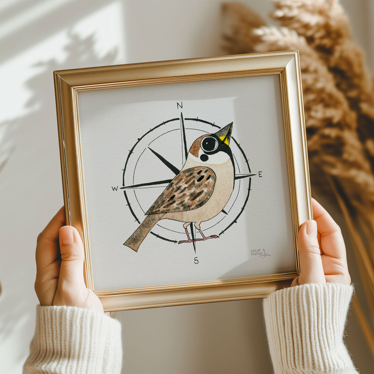 Tree sparrow watercolor artwork print, giclée print signed by artist, Cocomoino