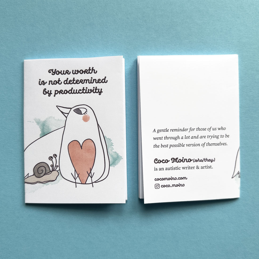 Your worth is not determined by productivity is a tiny anti-capitalistic zine by an autistic writer and artist