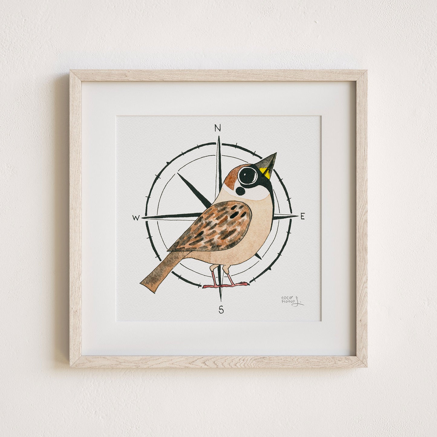 Tree sparrow watercolor artwork print, giclée print signed by artist, Cocomoino