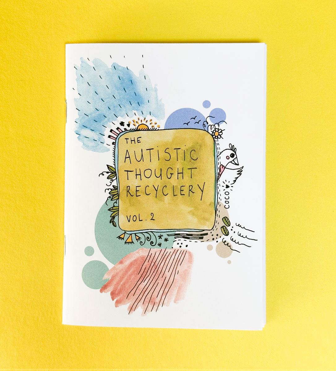 Zine titled 'The Autistic Thought Recyclery Vol. 2' on a yellow background